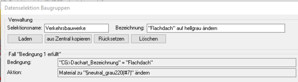 Abbildung 2: Datenselektion zur Änderung des Materials von Flachdächern