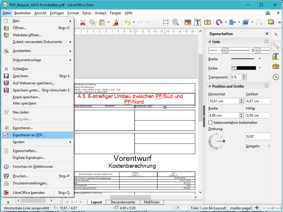 Abb. 3: in Libre Office Draw bearbeitete Formblätter wieder im PDF-Format abspeichern