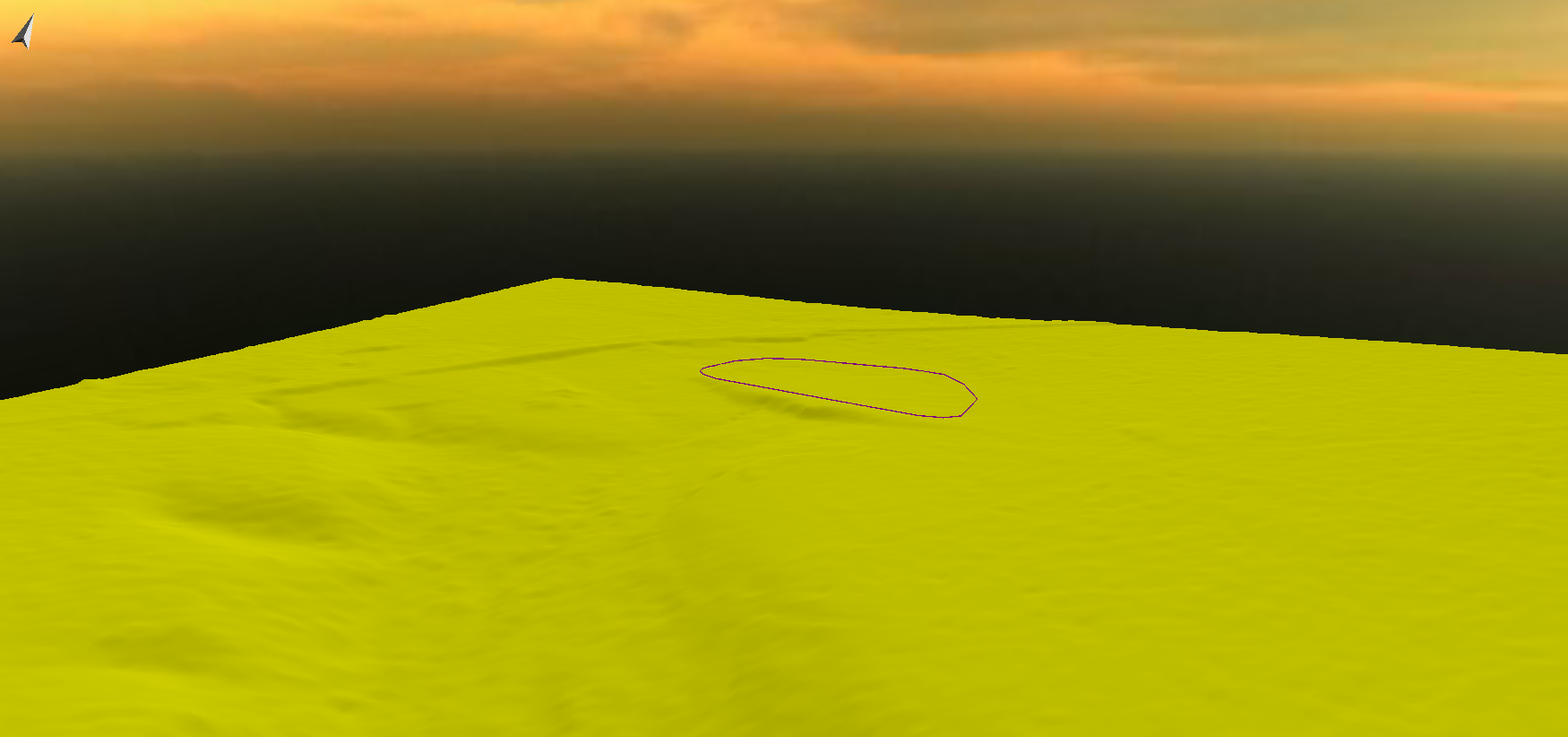 Abbildung 4: 3D-Projektansicht mit einfarbigem DGM und der neuen Linie, die auf dem DGM liegt.