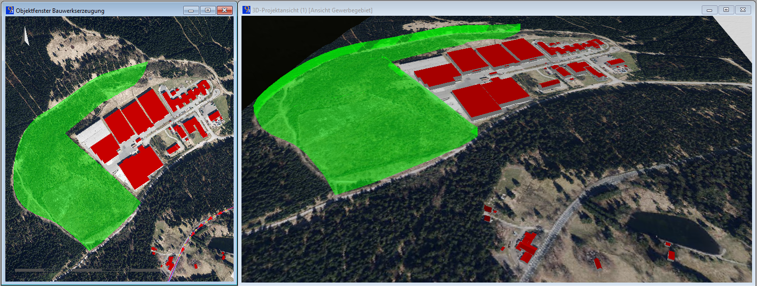 Abb. 1: Schutzgebiet als transparentes 3D-Bauwerk (Quelle der Geodaten: © GDI-Th, dl-de/by-2-0)