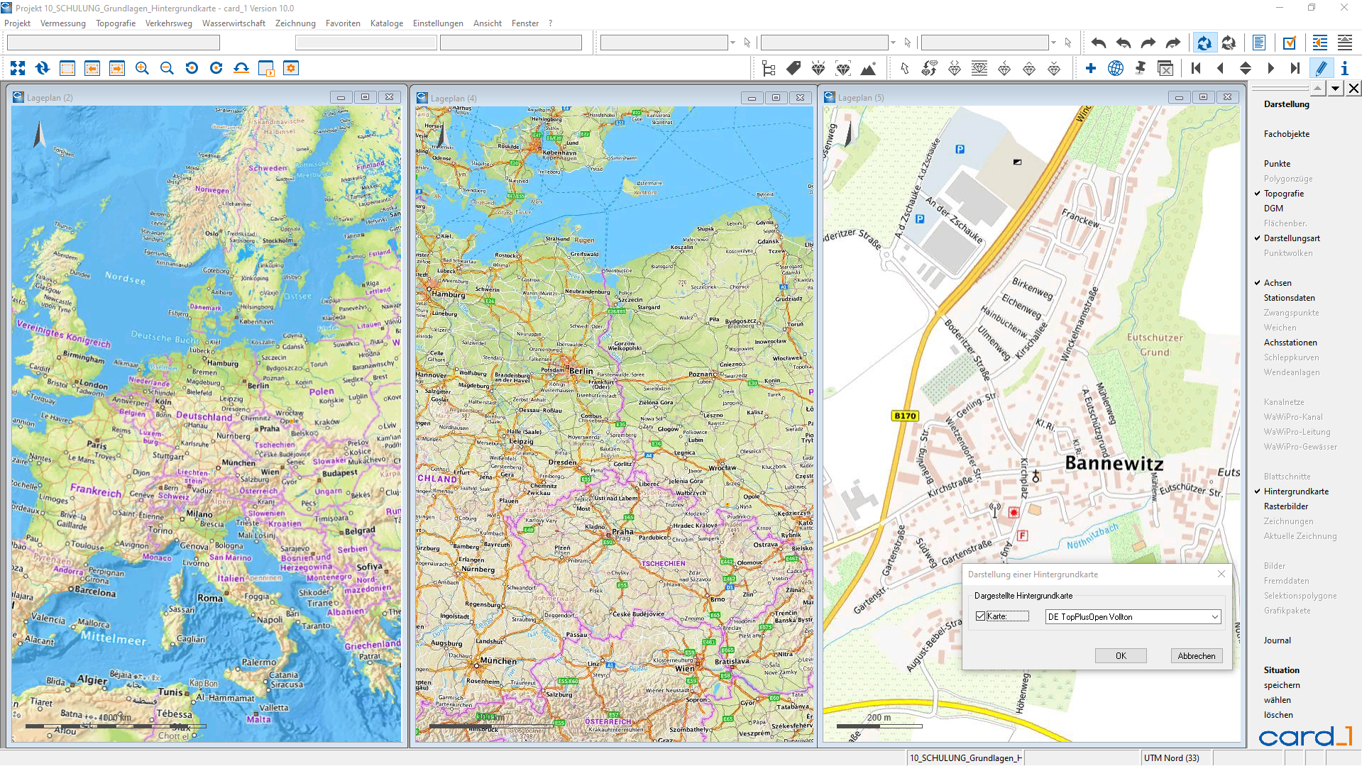 Abbildung 2: Der WMS-Dienst TopPlusOpen zeigt abhängig von der Größe des Lageplanausschnittes Topografische Karten in unterschiedlichen Maßstäben und Detaillierungsgrad an.